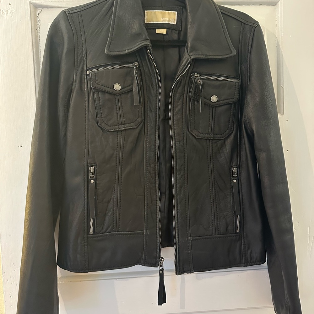 Michael Kors Black Leather Jacket with collar